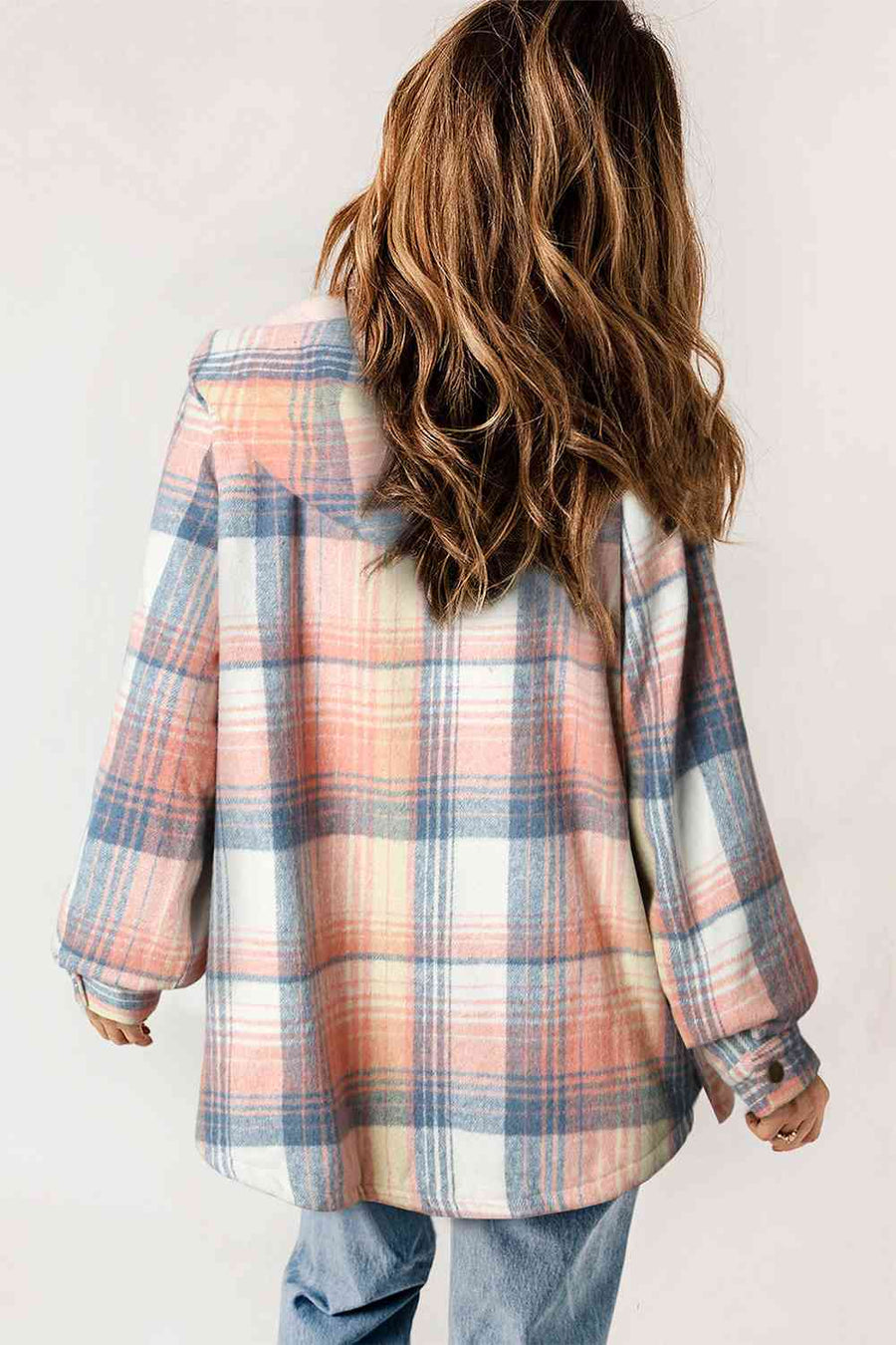 Sweet Pea Plaid Snap Down Hooded Jacket