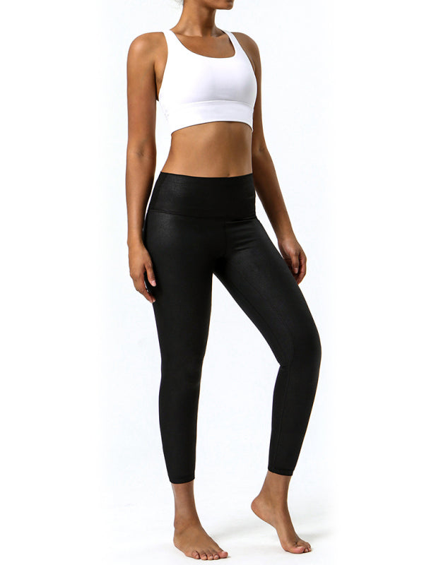 Danica Textured-leather High-stretch Yoga Pants