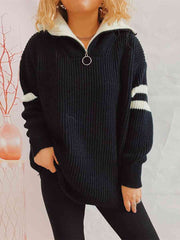 Rookie Ribbed Two-Tone Half Zip Sweater