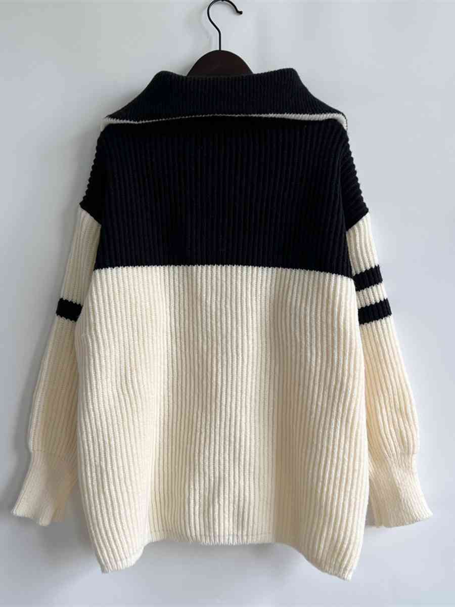 Rookie Ribbed Two-Tone Half Zip Sweater