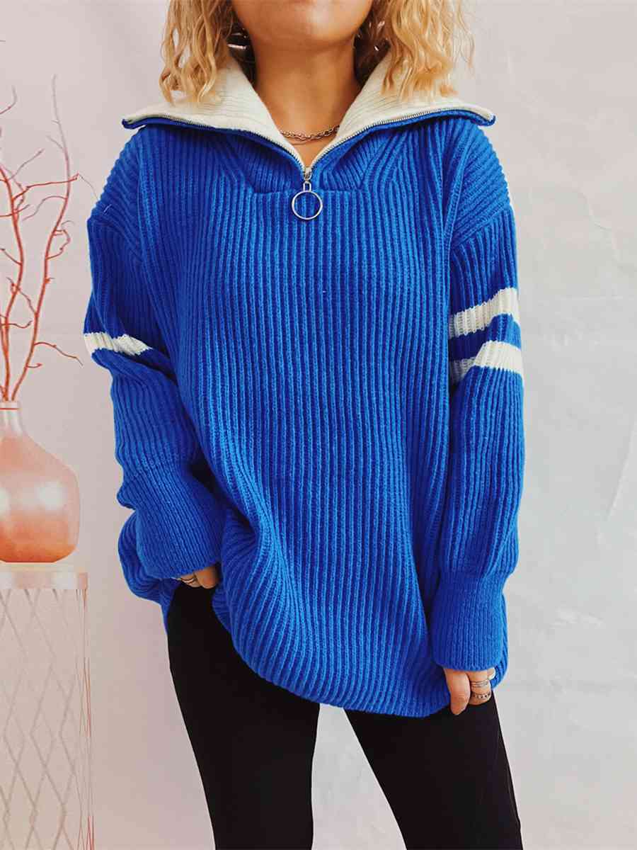 Rookie Ribbed Two-Tone Half Zip Sweater