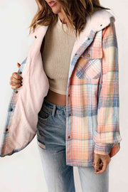 Sweet Pea Plaid Snap Down Hooded Jacket