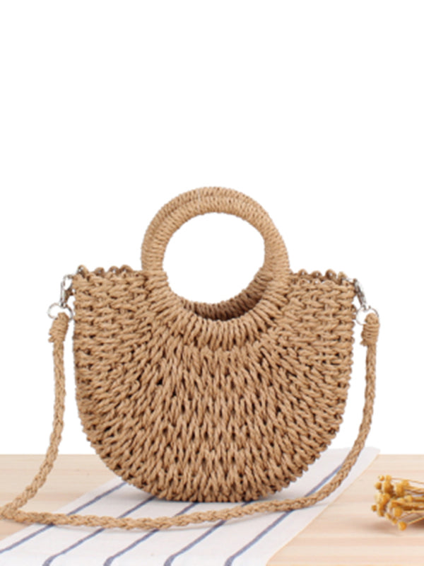 Half Moon Straw Woven Beach Bag