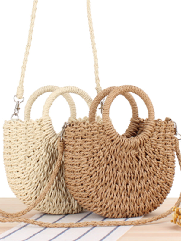 Half Moon Straw Woven Beach Bag