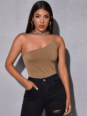 Harley One Strap Ribbed Top - Khaki