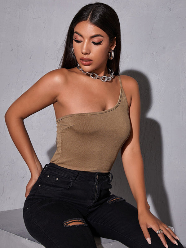 Harley One Strap Ribbed Top - Khaki