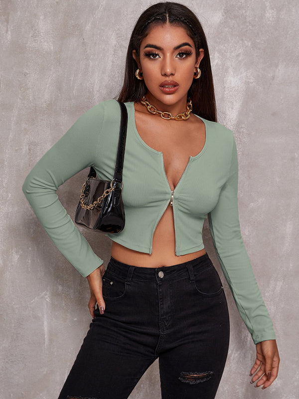 Expose Me Retro Zipper Long Sleeve Top