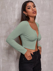 Expose Me Retro Zipper Long Sleeve Top