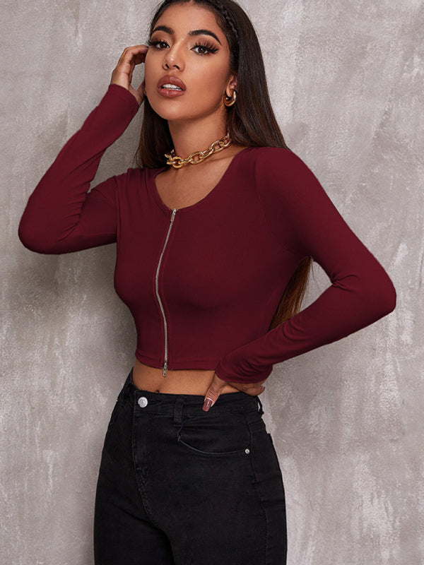 Expose Me Retro Zipper Long Sleeve Top