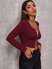 Expose Me Retro Zipper Long Sleeve Top