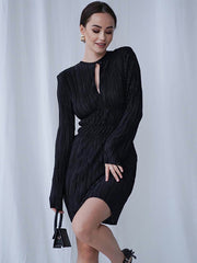 Esther Pleated Keyhole Cutout Mini Dress