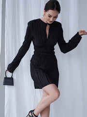 Esther Pleated Keyhole Cutout Mini Dress