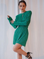 Esther Pleated Keyhole Cutout Mini Dress