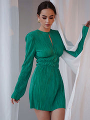Esther Pleated Keyhole Cutout Mini Dress