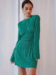Esther Pleated Keyhole Cutout Mini Dress