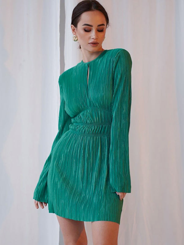 Esther Pleated Keyhole Cutout Mini Dress