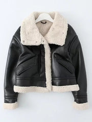 Polly PU Motorcycle High-necked Fur Coat
