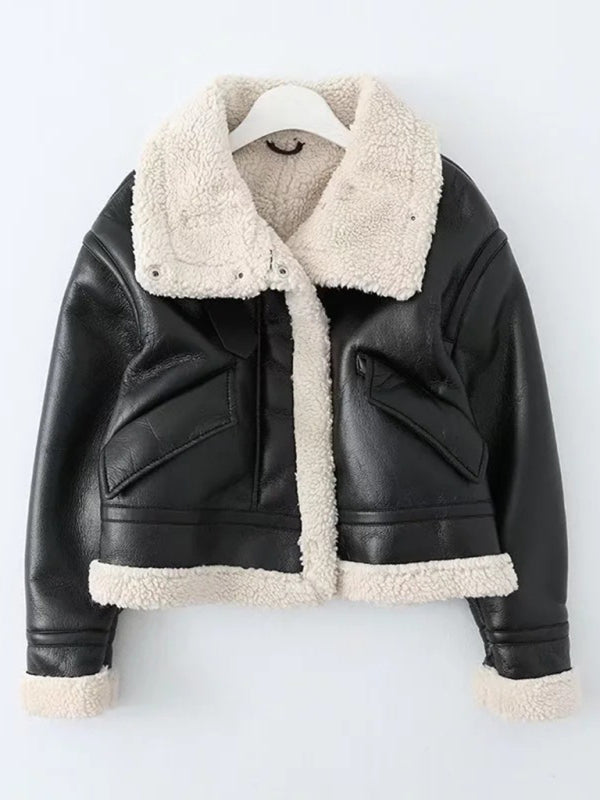 Polly PU Motorcycle High-necked Fur Coat