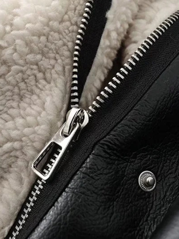 Polly PU Motorcycle High-necked Fur Coat