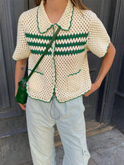 Delta Striped Crochet Hollow Top