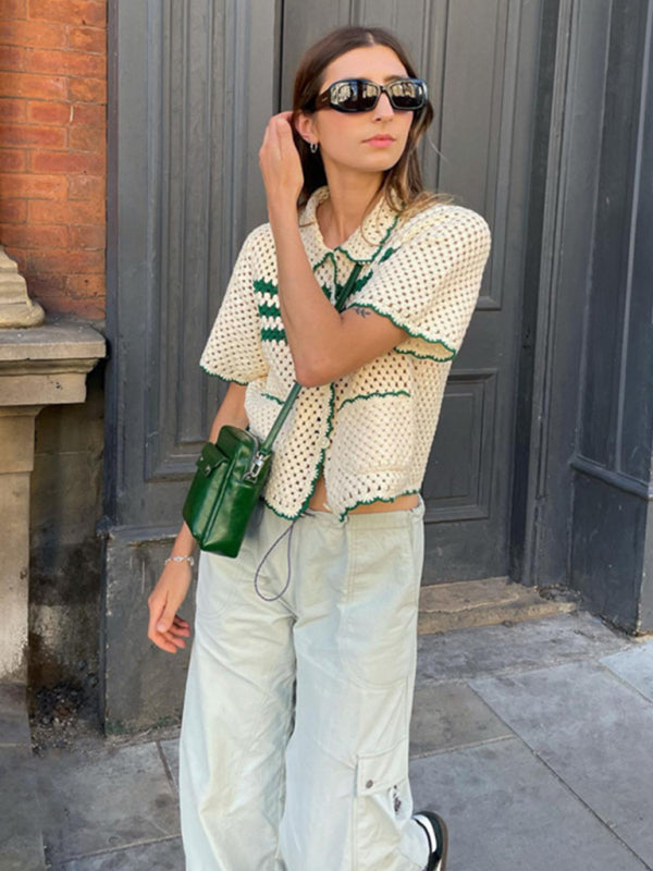 Delta Striped Crochet Hollow Top