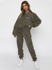 Me Time Corduroy Pullover Long Sleeve Two-piece Set