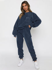 Me Time Corduroy Pullover Long Sleeve Two-piece Set