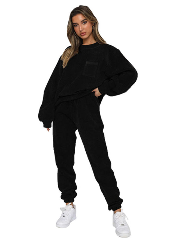 Me Time Corduroy Pullover Long Sleeve Two-piece Set