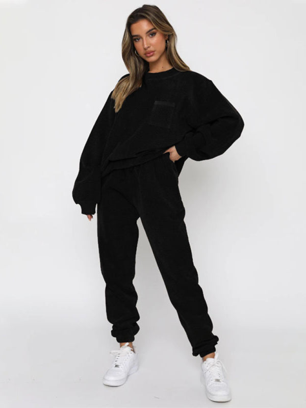 Me Time Corduroy Pullover Long Sleeve Two-piece Set