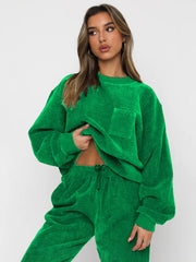 Me Time Corduroy Pullover Long Sleeve Two-piece Set