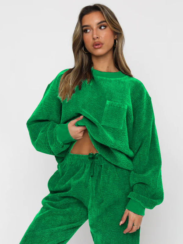 Me Time Corduroy Pullover Long Sleeve Two-piece Set