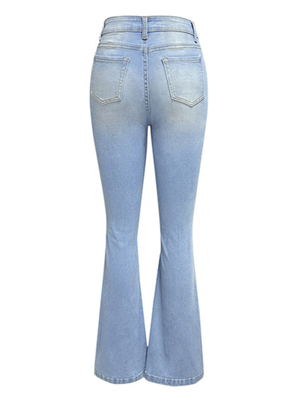 Riser Washed Ripped High-waisted Jeans